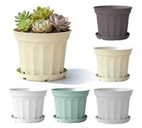 PORFOYO Set de 5 Macetas con Soporte, Macetas Coloridas, Macetas Gruesas con Auto-Riego, Antideslizantes, con Fondo de Malla y Drenaje Profundo, 21×15 cm, para Interior y Balcón