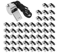 PORFOYO Silbato De Acero Inoxidable,48 PCS Silbatos Deportivos De Acero Inoxidable con Cordón,Silbato Arbitro Profesional,Silbatos De Sonido Fuerte para Entrenadores,Arbitros Y Directivos
