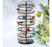 PORFOYO Soporte giratorio de metal para pendientes de 6 niveles, soporte giratorio para joyas, distancia entre los pisos ajustable