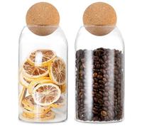 PORFOYO Tarros de cristal con tapa de corcho, juego de 2 tarros de cristal de 800 ml, recipiente de cristal con tapa, tarros con bola de corcho, cristal transparente para té, café, especias, frijoles