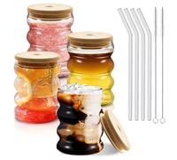 PORFOYO Vasos de burbuja, 4 unidades de vasos para latte macchiato, vasos de café, vasos con tapa y pajita, 530 ml, vasos de café con hielo, vasos para agua, leche, soda