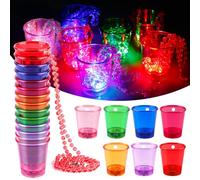 PORFOYO Vasos De Chupito Con Cadena, 14 Piezas Coloridos Vaso De Chupito De Plástico, Vasos De Chupito Con Collar, Collar De Vasos De Chupito Con Cuentas Para Fiesta Despedida De Soltera Cumpleaños