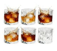 PORFOYO Vasos de whisky irregulares, juego de 6 unidades, 200 ml, vasos de whisky con pliegues inclinados, vasos para whisky, para whisky, cócteles, bebidas largas, té, aptos para lavavajillas