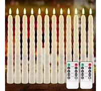 PORFOYO Velas LED con temporizador y 2 mandos a distancia, juego de 12 velas eléctricas, llama parpadeante, luz de mecha 3D para Navidad, decoración del hogar, bodas y fiestas, funciona con pilas
