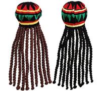 Porgeel 2 pcs sombrero jamaicano gorro rasta suave de punto tradicional con 18 con rastas largas y marrones coloridas cómodas pelucas de rastas divertidas elásticas para fiesta, cosplay, halloween
