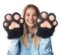 Porgeel Cat Paw Gloves 1 Pair Halloween Cat Furry Paws Gloves Plush Winter Therian Mittens for Halloween Costume Cosplay Dress up Accessories Black