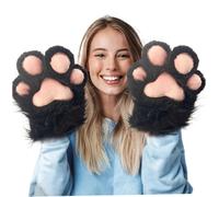 Porgeel Cat Paw Gloves 1 Pair Halloween Cat Furry Paws Gloves Plush Winter Therian Mittens for Halloween Costume Cosplay Dress up Accessories Black