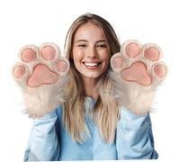 Porgeel Cat Paw Gloves 1 Pair Halloween Cat Furry Paws Gloves Plush Winter Therian Mittens for Halloween Costume Cosplay Dress up Accessories White