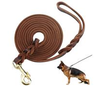 Porgeel Correa de perro resistente con asa, correa de cuero para perro de 67 pulgadas de largo con clip giratorio de cobre fuerte trenzado de cuero para perros grandes, medianos y pequeños