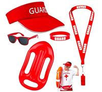 Porgeel Disfraz de Baywatch 5 Piezas/Juego de Disfraz de Salvavidas con Sombrero de Salvavidas Flotador Inflable Pulsera gaf