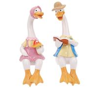 Porgeel Estatua Pato Adornos JardíN 1 Par De Figuras Pato Sentadas con Trajes Linda Estatua Ganso Resina para Patio Escultura Divertida para Amantes para Interiores Y Exteriores DecoracióN