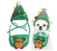 Porgeel Gorro de árbol de Navidad para Gato 2 uds. con Bonito pompón y Bonito Babero para Perro Ciervo para Mascotas Gatos