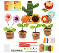Porgeel Kits de Crochet para Principiantes con Instrucciones Flower Cactus Crochet Starter Kit Diy Lindo Kit de Crochet para Adultos