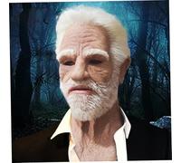 Porgeel Máscara de Anciano Cabello Blanco Máscara Arrugada de Halloween Nariz Guapo Realista Talla única Que se Adapta a la Mayo