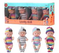 Porgeel Mini Baby Dolls 4 Piezas de 4 Pulgadas muñecas pequeñas realistas para Dormir con Ropa en Colores muñeca pequeña con articulación móvil para niñas Ropa a Rayas