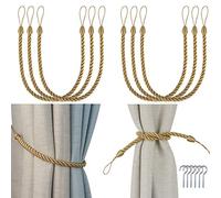 Porlau - Juego de 6 alzapaños de cuerda para cortinas decorativas con ganchos de metal para cortinas gruesas o transparentes en interiores (doradas, 6)