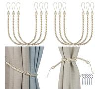 Porlau Paquete de 6 alzapaños de cortina hechos a mano con ganchos de metal para cortinas gruesas o transparentes para ventanas interiores y exteriores (beige, 6)