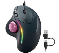 PORLEI Ratón ergonómico con cable, control de pulgar de 34 mm, iluminación | Precisión de bola rodante suave, comodidad esculpida, USB-C y USB-A, plug-and-play, 5 DPI ajustables