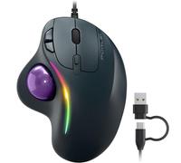 PORLEI Ratón Trackball con cable con iluminación RGB, control ergonómico del pulgar para reducir la tensión muscular, 5 DPI ajustables, conectividad dual USB-C y USB-A, compatible con PC, portátil