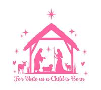 Porque nos ha nacido un niño tipografía cristiana Calcomanías de vinilo para murales y paredes 42x42.8cm Decoración artística Rosa
