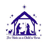 Porque nos ha nacido un niño tipografía cristiana Calcomanías de vinilo para murales y paredes 54.6x55.6cm No daña la superficie de la pared Azul oscuro