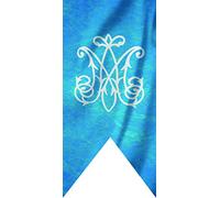 Porras E&B Balconera Colgadura Gallardete M de Maria Semana Santa Religiosa en Tela con lazos 150x70 cm Damasco Azul a 1 Cara