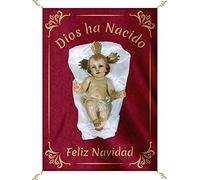 Porras E&B Balconera Navidad Colgaduras niño Jesus Dios ha Nacido Feliz Navidad (70 X 100 cm)