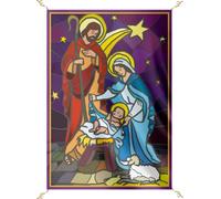 Porras E&B Balconera Navidad Colgaduras Niño Jesús Dios ha Nacido Feliz Navidad Vidriera (70 x 100 cm) Tela Blanca
