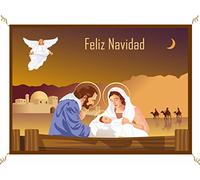 Porras E&B Balconera Navidad Colgaduras niño Jesús Dios ha Nacido Papa Noel Paloma Rayos Magos Belén Portal de Belén Nieve (70 X 100 cm) Tela Blanca