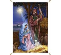 Porras E&B Balconera Navidad Colgaduras niño Jesús Dios ha Nacido Papa Noel Paloma Rayos Magos Belén Portal de Belén Nieve (70 X 100 cm) Tela Blanca