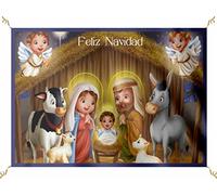 Porras E&B Balconera Navidad Colgaduras niño Jesús Dios ha Nacido Portal de Belén nacimiento (70 X 100 cm) Tela Blanca