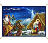 Porras E&B Balconera Navidad Colgaduras niño Jesús Dios ha Nacido Portal de Belén Nacimiento Reyes Magos (70 X 100 cm) Tela Blanca