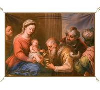 PORRAS ESTAMPACION & BANDERAS Balconeras de Navidad del Niño Jesús Nacido y Reyes Magos. Colgaduras navideñas de Tela 100x70 cm. para Decorar el balcón. Balconeras de Navidad Dios ha Nacido.