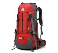 PORRASSO 50L Mochila de Senderismo Mochila Impermeable con Cubierta de lluvia Hiking Backpack para Hombre Mujer Viajar Acampar Escalada Deportes Aire Libre Rojo