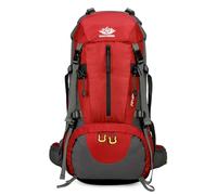 PORRASSO 50L Mochila de Senderismo Mochila Impermeable con Cubierta de lluvia Hombre Mujer Backpack para Viajar Acampar Escalada Deportes Aire Libre Rojo