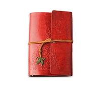 PORRASSO A6 Cuaderno de Cuero Diario de Viaje Vintage Agenda Rellenable Bloc Notas Journal en Blanco Regalos para Hombres Mujer Niño Niña Estudiante 80 Hojas 18.5x12 CM Rojo