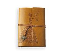 PORRASSO A6 Cuaderno de Cuero Diario de Viaje Vintage Agenda Rellenable Bloc Notas Journal en Blanco Regalos para Hombres Mujer Niño Niña Estudiante 80 Hojas 18.5x12 CM Amarillo