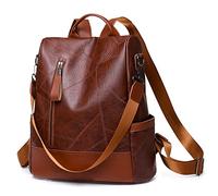 PORRASSO Antirrobo Mochila Mujer Bolso de Hombro Moda Daypack Impermeable PU Cuero Bolsa Bandolera Mochila para Escuela Trabajo Ocio Marrón