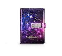 PORRASSO B6 PU Cuaderno Set Diario de Viaje Mujer con Cerradura de Combinación Estrellado Bloc de Notas Niña Constelación Vidrio Bolígrafo 224 Paginas Sagitario