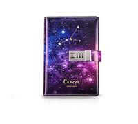 PORRASSO B6 PU Cuaderno Set Diario de Viaje Mujer con Cerradura de Combinación Estrellado Bloc de Notas Niña Constelación Vidrio Bolígrafo 224 Paginas Cáncer