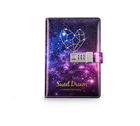 PORRASSO B6 PU Cuaderno Set Diario de Viaje Mujer con Cerradura de Combinación Estrellado Bloc de Notas Niña Constelación Vidrio Bolígrafo 224 Paginas Amor