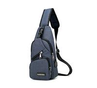 PORRASSO Bolsa de Pecho Hombre Bolsos Cruzados Pequeña con Puerto USB Bandoleras Cruzada Ligero Sling Bag para Aire Libre Gimnasio Viajes Senderismo Azul