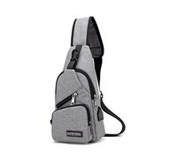 PORRASSO Bolsa de Pecho Hombre Bolsos Cruzados Pequeña con Puerto USB Bandoleras Cruzada Ligero Sling Bag para Aire Libre Gimnasio Viajes Senderismo Gris