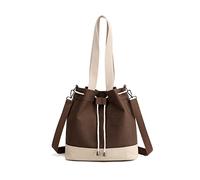 PORRASSO Bolso Bandolera de Mujer Bolsa de Hombro de Lona Bolsos de Mano Muchacha Retro con Cordón Bolsos de Cubo para Trabajo Escuela Viajes Uso Diario Marrón