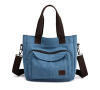 PORRASSO Bolso Bandolera de Mujer Bolso de Hombro de Lona Tote Bolsos de Mano Señora Crossbody Bag para Compras Viajes Trabajo Uso Diario Azul