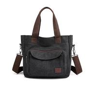 PORRASSO Bolso Bandolera de Mujer Bolso de Hombro de Lona Tote Bolsos de Mano Señora Crossbody Bag para Compras Viajes Trabajo Uso Diario Negro