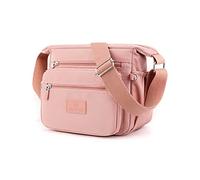 PORRASSO Bolso Bandolera de Mujer Casual Bolso de Hombro Multibolsillos Nylon Bolsos Bolso Cruzados para Viaje Senderismo Uso Diario Rosa
