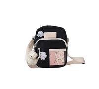 PORRASSO Bolso Bandolera de Niñas Bonito Bolso de Hombro con Colgante Doll Multibolsillos Nylon Bolso Cruzados para Viaje Uso Diario Negro B