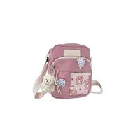 PORRASSO Bolso Bandolera de Niñas Bonito Bolso de Hombro con Colgante Doll Multibolsillos Nylon Bolso Cruzados para Viaje Uso Diario Rosa B