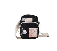 PORRASSO Bolso Bandolera de Niñas Bonito Bolso de Hombro Multibolsillos Nylon Bolso Cruzados para Viaje Uso Diario Negro A